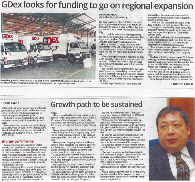 Gdex Looks For Funding To Go On Regional Expansion - Gdex Sg