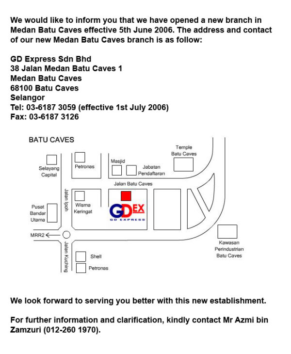 Opening of Medan Batu Caves Branch Office GDEX